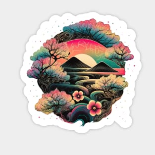 Psychedelic Japanese Landscape | Psychedelic Art Sticker